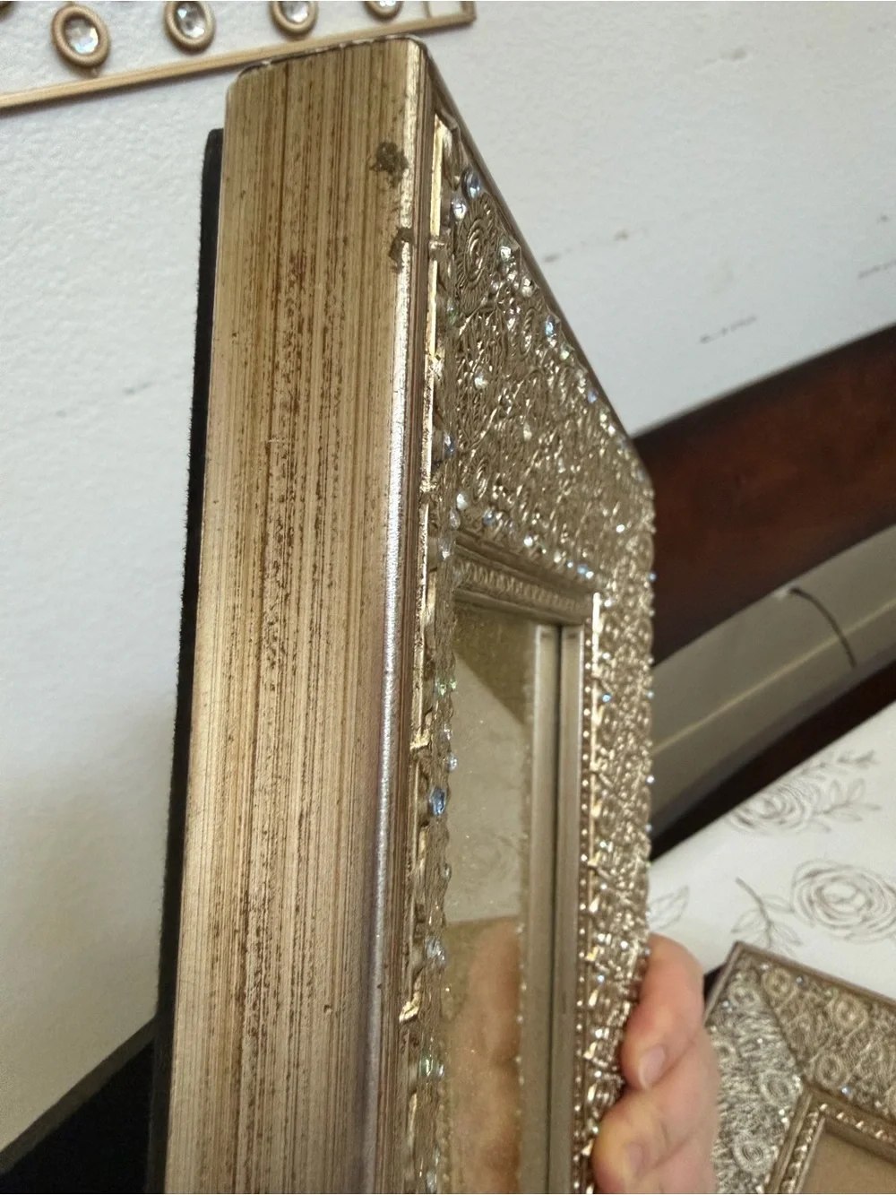 Set of 3 Vintage Style Gold Picture Frames – Embossed Filigree & Jeweled Rhinest